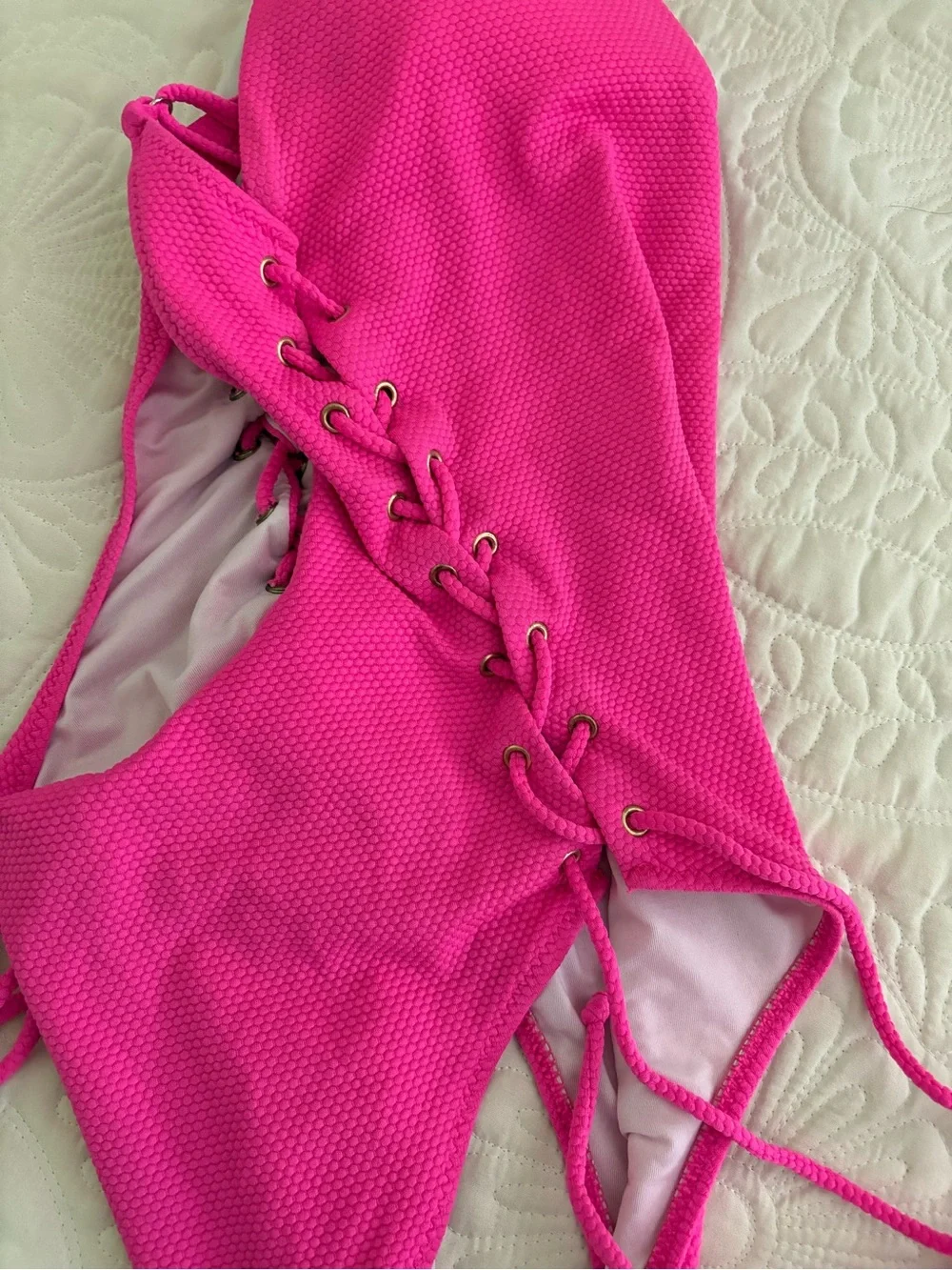 Hot Pink One-Piece Swimsuit with Side Lace-Up L